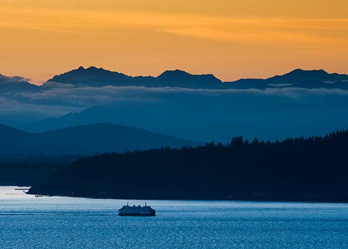 Seattle Ferry and the Olympic Mountains.